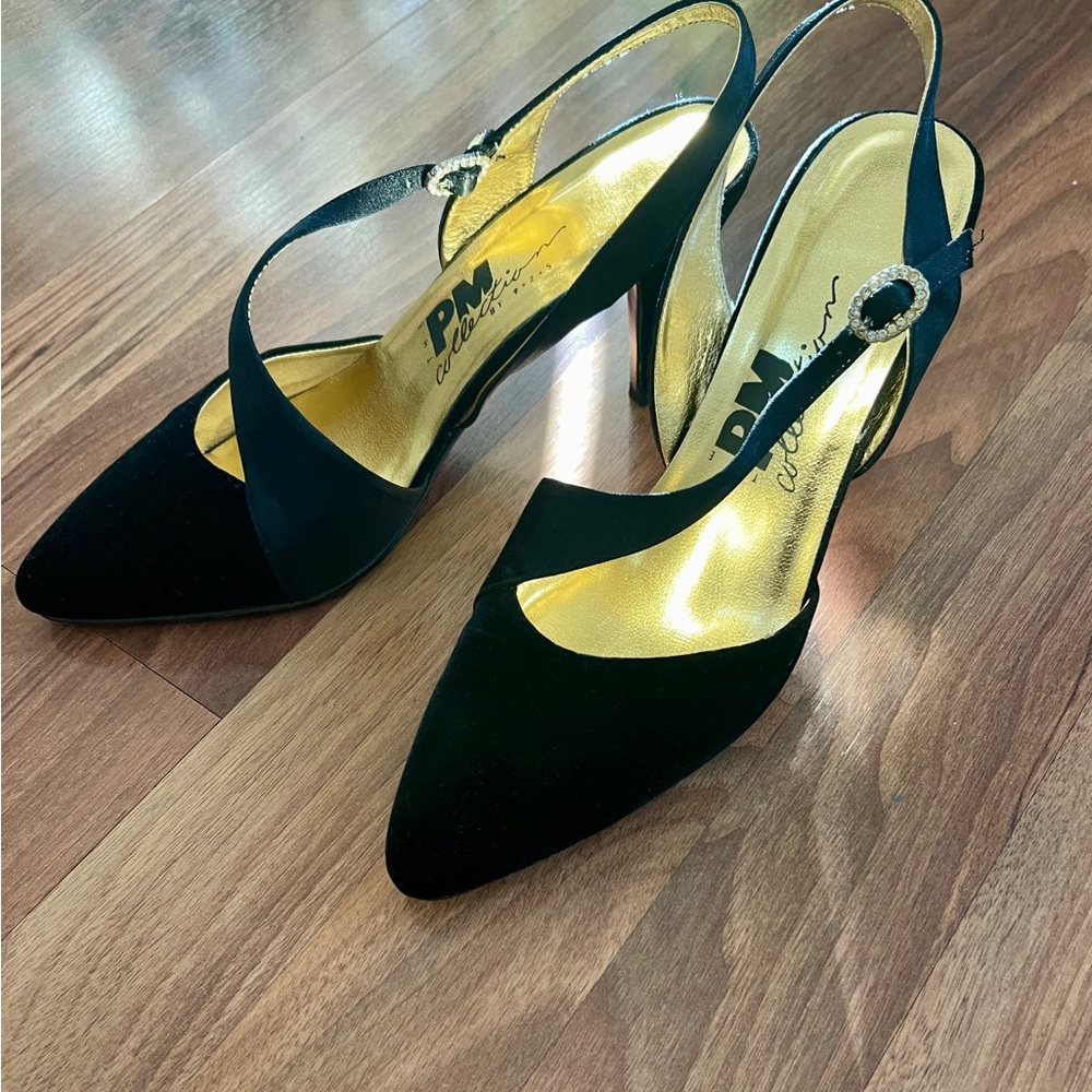 Black Velvet Evening Heels - Vintage
